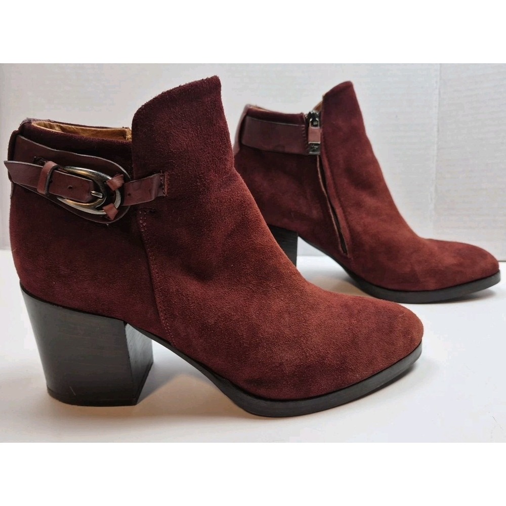 Alberto Fermani Bordeaux Suede Ankle Boots Side Zip Block Heel Italy 37.5 US 7.5
